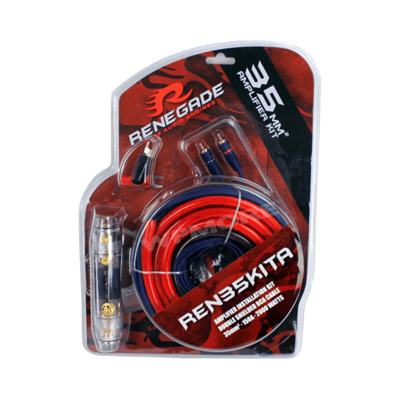 Renegade REN35KITA 1/0 Gauge 35mm 150A 2000Watt Amplifier Install Kit ANL Fuse